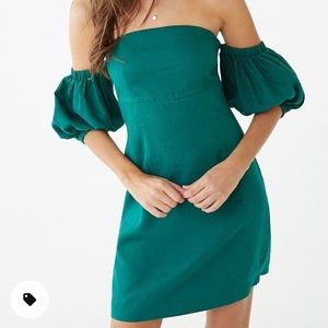Linen-Blend Off-the-Shoulder Mini Dress